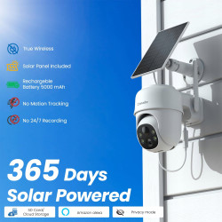 CINNADO Kamera Zewnętrzna 2K Solar Bezprzewodowa 360° PIR IP65 Audio