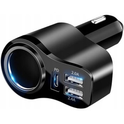 ŁADOWARKA SAMOCHODOWA 4 W 1 PD 3.0 168W ROZDZIELACZ USB 12V