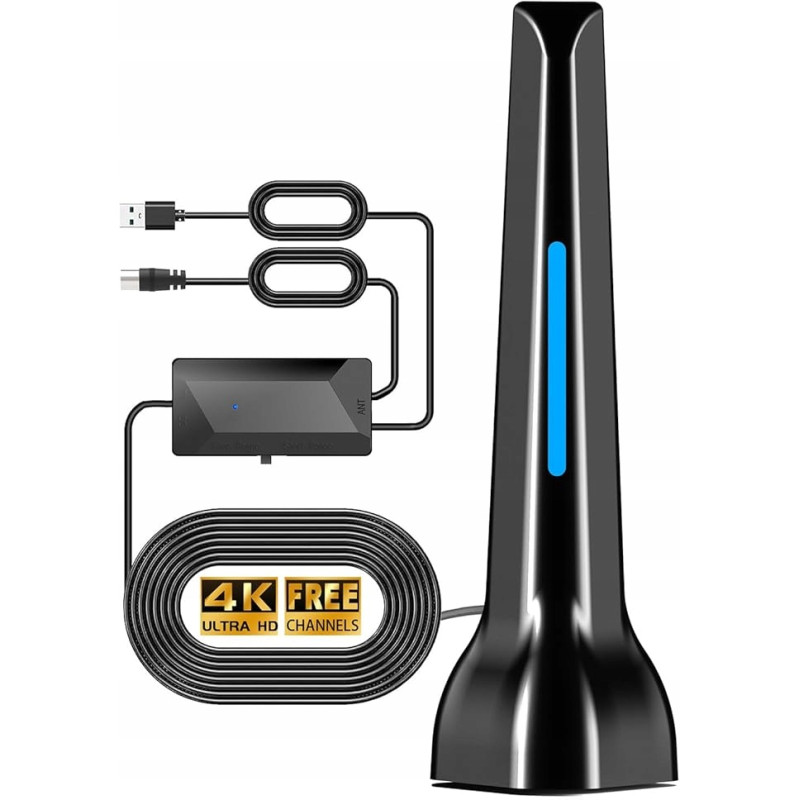 Antena wewnętrzna DVB-T2 ze wzmacniaczem – Odbiór 360°, Zasięg do 120 km