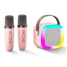 PRZENOŚNY GŁOŚNIK BLUETOOTH KARAOKE 2 MIKROFONY ZESTAW USB RÓŻOWY