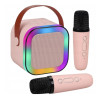 PRZENOŚNY GŁOŚNIK BLUETOOTH KARAOKE 2 MIKROFONY ZESTAW USB RÓŻOWY