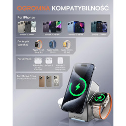 ZEEHOO Stacja Ładowania 3w1 Dla Apple Watch iPhone AirPods 15W szara