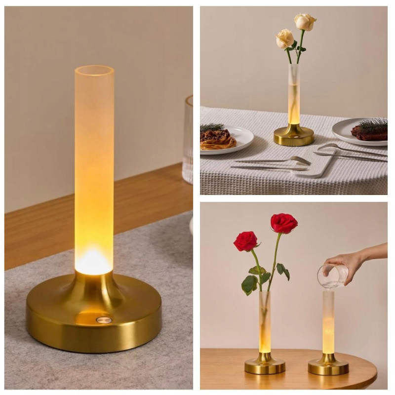 Bezprzewodowa Lampa Stołowa 2w1 Wazon i Lampka | Dotykowa | LED | Złota