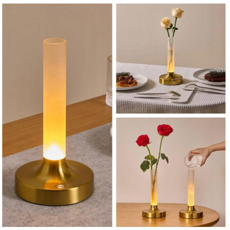 Bezprzewodowa Lampa Stołowa 2w1 Wazon i Lampka | Dotykowa | LED | Złota