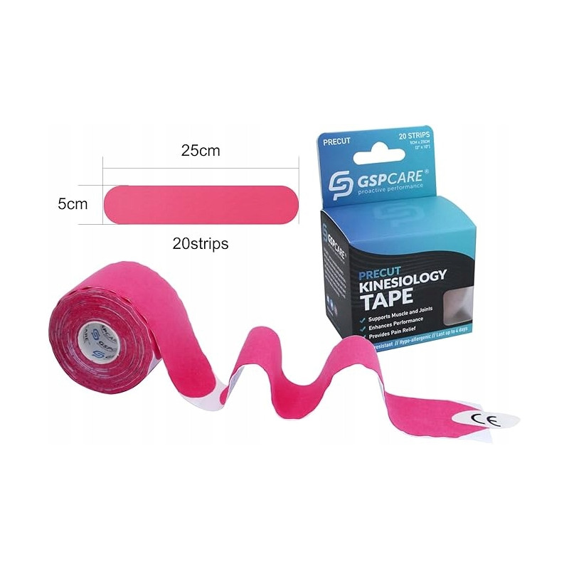 TAŚMA KINEZJOLOGICZNA ELASTYCZNA GSPCARE 5X25 CM 20 PASKÓW RÓŻOWA