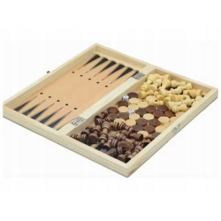 Gra szachy warcaby tryktrak składane 3w1 podróżne 24x24cm drewniane