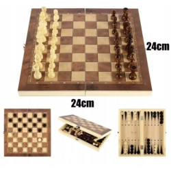 Gra szachy warcaby tryktrak składane 3w1 podróżne 24x24cm drewniane