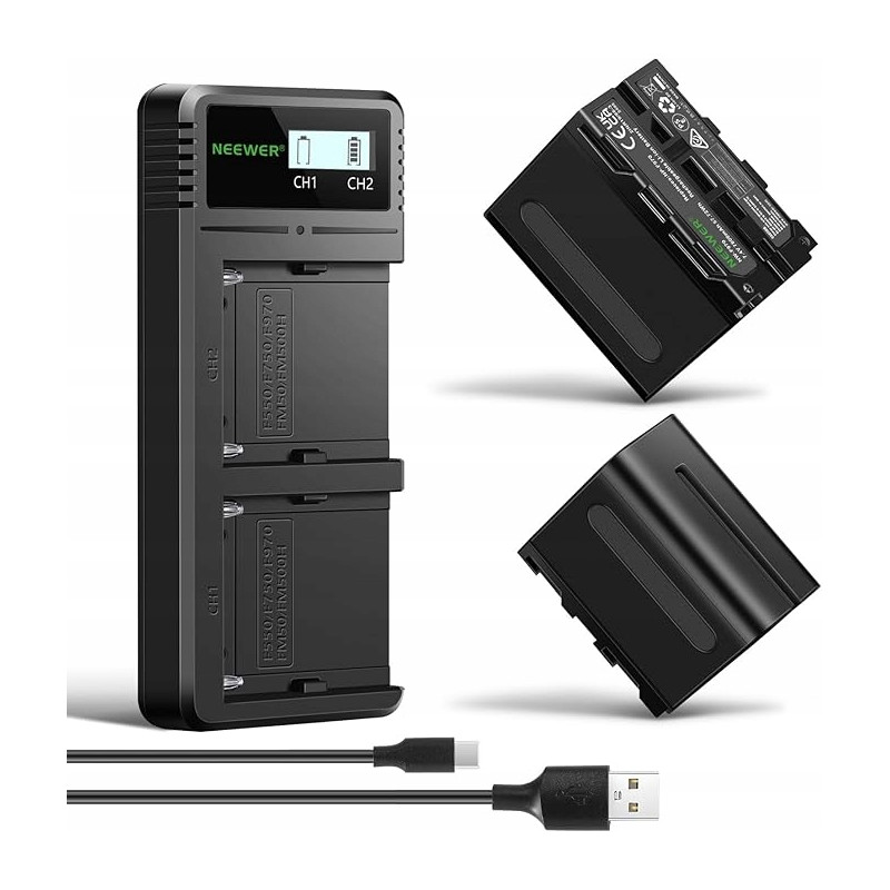NEEWER NP-F970 2 szt. 7800 mAh baterie z szybką ładowarką LCD Dual USB