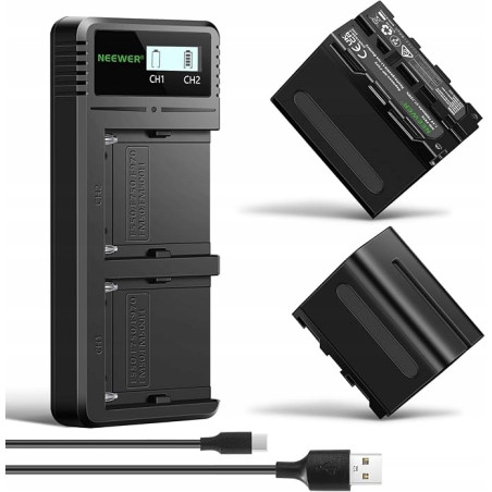NEEWER NP-F970 2 szt. 7800 mAh baterie z szybką ładowarką LCD Dual USB