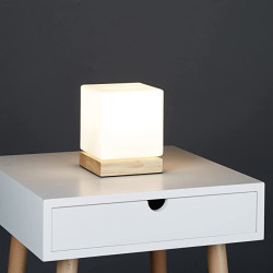 Lampa stołowa kostka drewniana podstawa Relaxdays