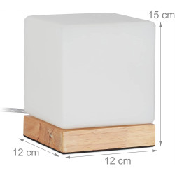 Lampa stołowa kostka drewniana podstawa Relaxdays