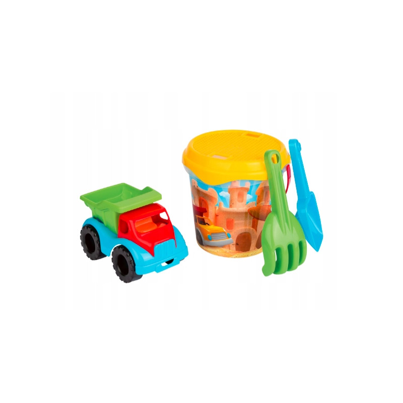 Zabawki do piasku z wiaderkiem, ciężarówką, łopatką, grabkami PLAYTIVE