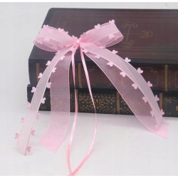 Ozdoba ślubna na klamkę do drzwi samochodu kokardki różowe z serduszkami