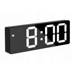 Czarny budzik GH0712L zegar lustrzany LED z temperaturą, USB i lampką nocną