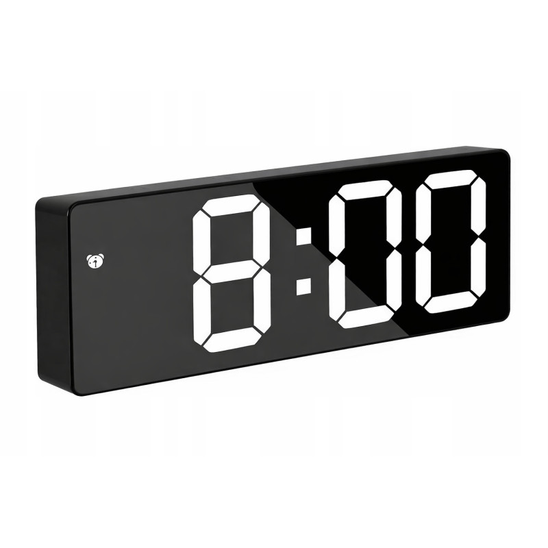 Czarny budzik GH0712L zegar lustrzany LED z temperaturą, USB i lampką nocną