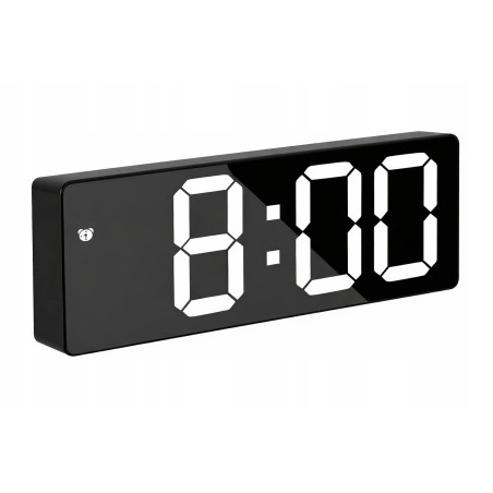 Czarny budzik GH0712L zegar lustrzany LED z temperaturą, USB i lampką nocną