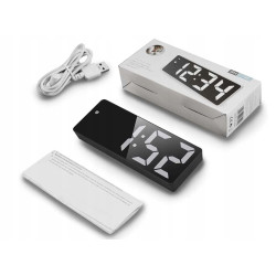Czarny budzik GH0712L zegar lustrzany LED z temperaturą, USB i lampką nocną