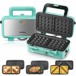 FOHERE Opiekacz 3w1 1200W Gofrownica Grill Kanapki Niebieski
