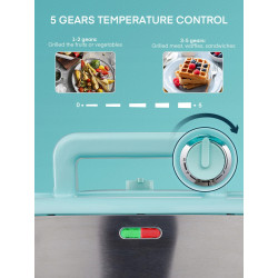 FOHERE Opiekacz 3w1 1200W Gofrownica Grill Kanapki Niebieski