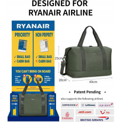 ECOHUB TORBA KABINOWA Z KOSMETYCZKĄ 40x25x20 20 WODOODPORNA RYANAIR ZIELONA