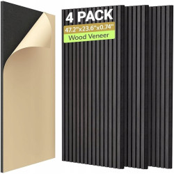 TONOR Panele Akustyczne Ściana Lamele Drewno Hebanowe Czarne 120x60 cm 4szt