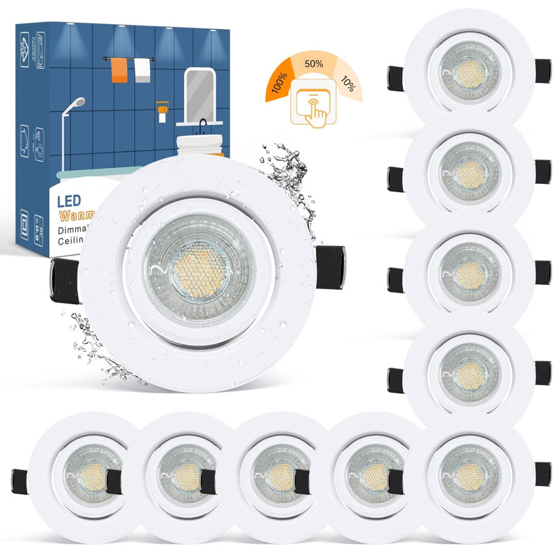 WOWATT 10× LED IP44 Reflektor Sufitowy Ściemnialny 5,5W 600lm Biały