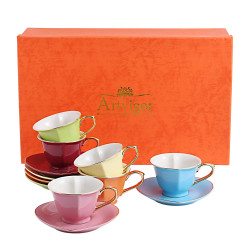 HERBACIANY ZESTAW PREZENTOWY porcelana ARTVIGOR 6x fiiżanki 6x spodki 12el.