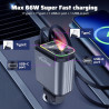 WHATOOK Ładowarka samochodowa 4w1 USB-C 66W szybkie ładowanie LED