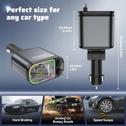 WHATOOK Ładowarka samochodowa 4w1 USB-C 66W szybkie ładowanie LED