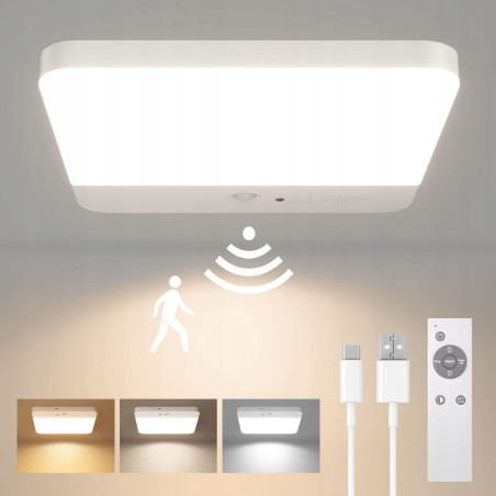 Lampa sufitowa FULEN bezprzewodowa LED z czujnikiem i pilotem ściemniana
