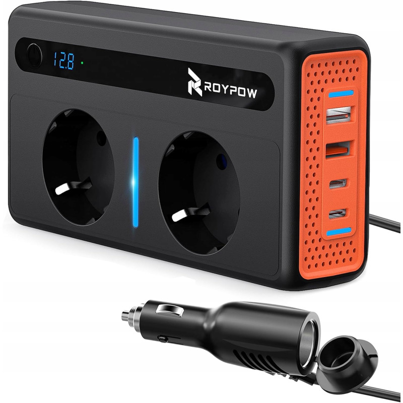 RoyPow Przetwornica napięcia DC na AC, 200 W, 12 V do 230 V,