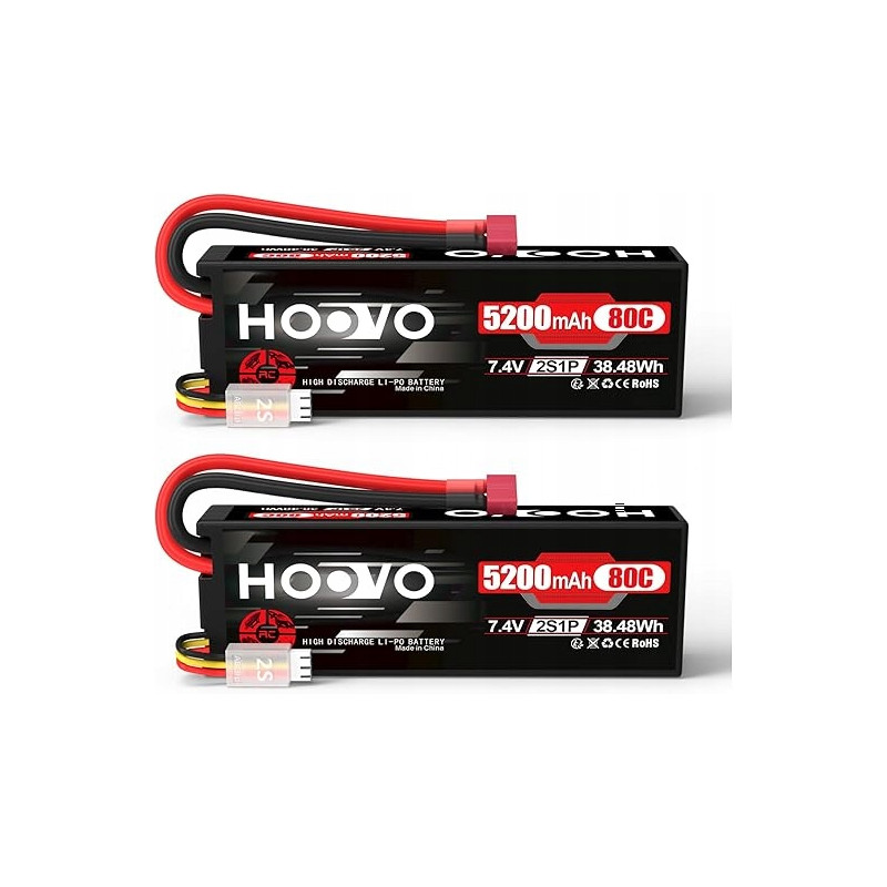 AKUMULATOR RC 2S LiPo 2 SZTUKI HOOVO 7,4 V 5200 mAh 80C 38,48Wh